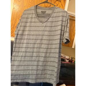 707 Mens V-Neck T-Shirt Large Gray Heathered Striped Short Sleeve Tee